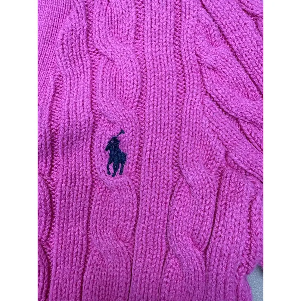 Ralph Lauren Girls Cable Knit Cardigan Sweater Pink Pony Button Front Size 4 EUC